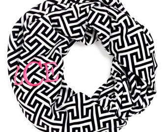 Monogram Greek Infinity Scarf, Monogram Greek Infinity Scarves, Personalized Scarves, Personalized Monogram Scarf, Greek Infinity Scarves