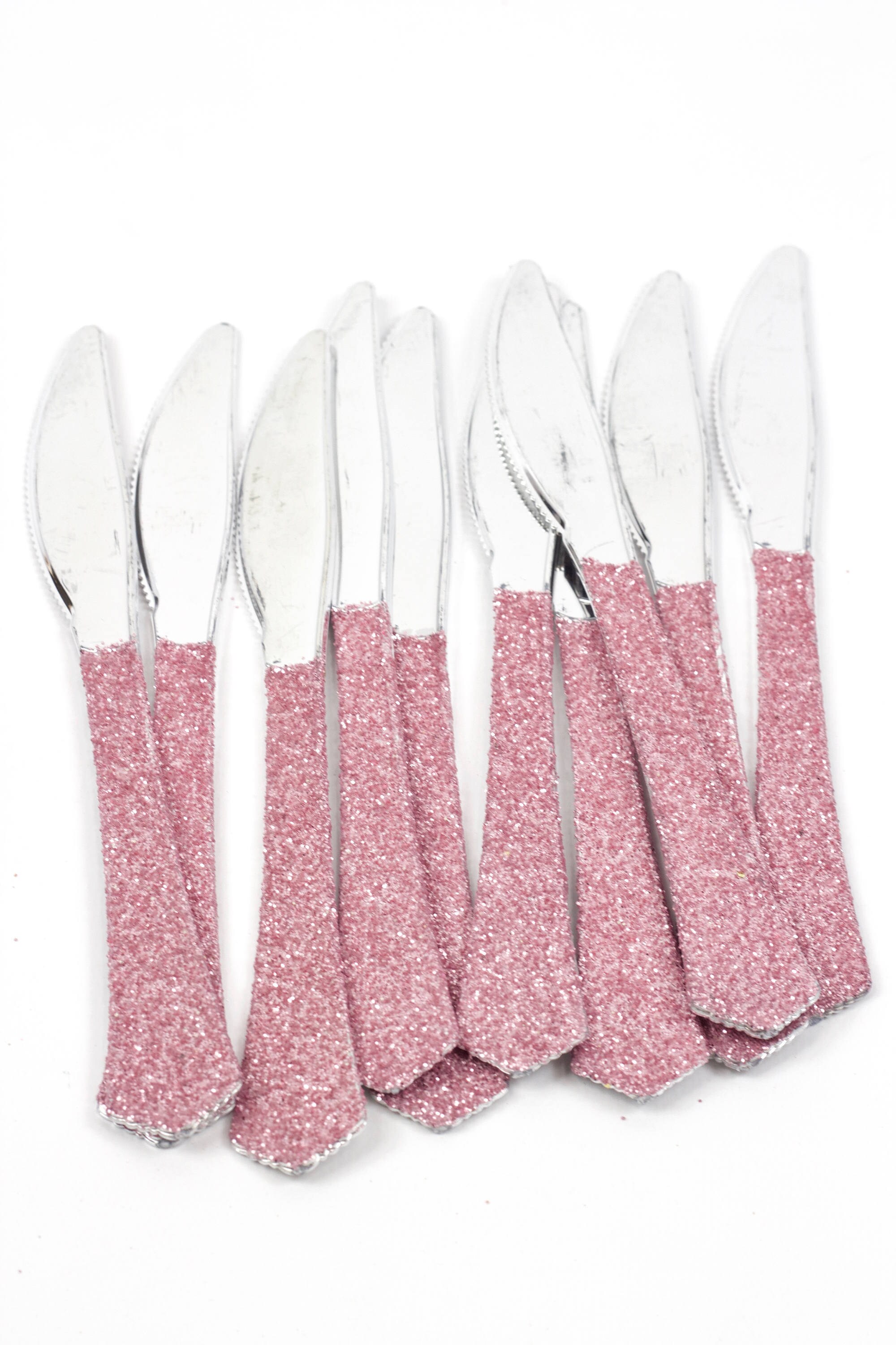Silver Plastic Knife Blush Pink Glitter Silverware Pink