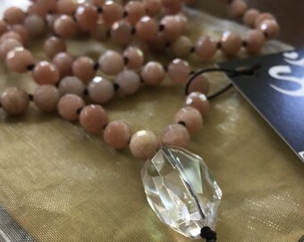 Strawberry Sunstone + Quartz Mala | 108 Bead | Handknotted | Spiritual Junkies |Yoga + Meditation