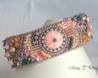 Pink and Green Bead Embroidery Cuff Bracelet ... EBW Team