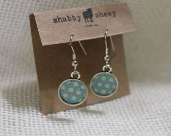 Shabby Style dangly earrings- blue polka dot