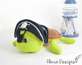 Crochet Pattern - Pirate Turtle (Amigurumi Toy Pattern)