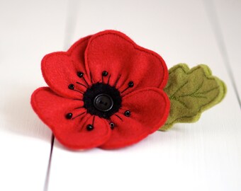 Handmade Felt Poppy Brooch - Poppy Brooch - Remembrance Day - Red Poppy - Birthday Gift - Brooch - Flower Brooch - Handmade Poppy Brooch