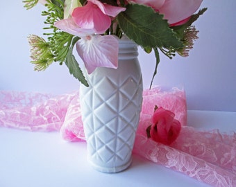 Vintage Milk Glass Diamond Vase
