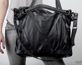 RAGE CAGE Soft Black Leather Haute Macabre Laptop Bag