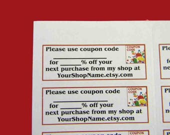 30 PERSONALIZED Coupon Code Labels. 1 Sheet of White 1-Inch Labels. 5327