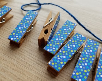 Nautical Navy Circus Party Polka Dots Clips w Twine for Photo Display - Chunky Little Clothespin Set of 12