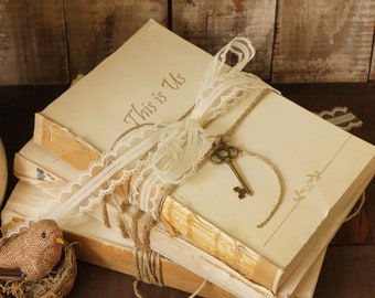 Unbound Vintage Book Stack Boho Summer Wedding Decor Centerpieces Rustic Decorative Book Shelf Decor Wedding Bridal Shower Decor Personalize