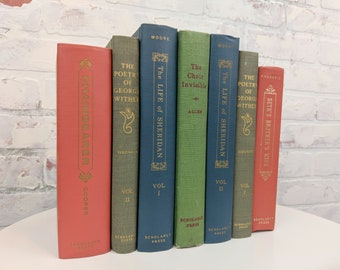 Colorful Book Set - Rainbow Books - Scholarly Press Books - Shelf Decor - Book Lot - Old Books - Library Shelf - Decorative Books