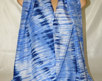 Hand Painted Pure Silk Scarf - Blue.