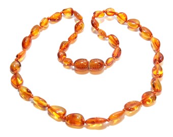 Genuine Baltic Amber Beans Baby Teething Necklace Honey Color 34 cm Gift