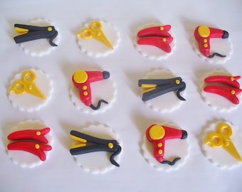 12 HAIR STYLING SALON Edible Fondant Cupcake Toppers