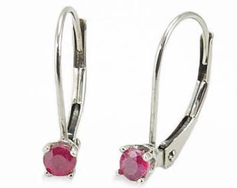 14K Ruby Earrings, 14K White Gold or 14K Yellow Gold Genuine Red Ruby Girl's Leverback Earrings - July Birthstone - Gift for Kids & Teens