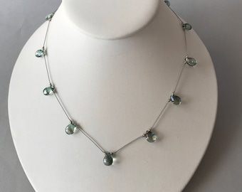 Mystic Topaz Necklace, Tin Cup Style, Silver beads, Silk