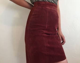 Rust Suede Pencil Skirt Waist 27