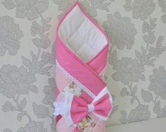 Newborn Girl pink Roses Quilt Blanket
