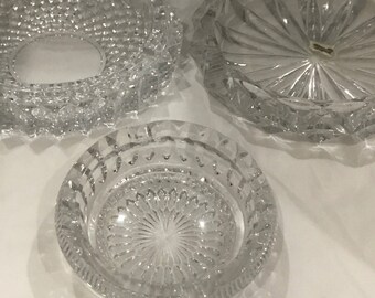 Vintage Crystal Ashtrays, Ca 1960, 70's. 3 individual pieces.