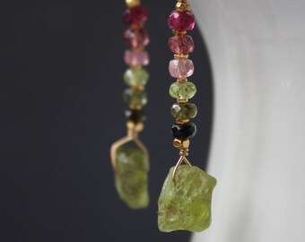 Peridot Earrings, Raw Peridot, Peridot Rough, Ombre Earrings, Gemstone Earrings, Color Shading Earrings, Green Earrings