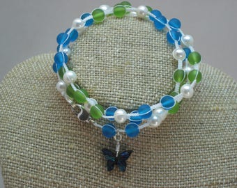 Macrame Paua Abalone Shell Butterfly Pearl Wrap Bracelet