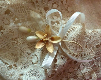 Antique wax flower bouquet. Unique. Groom brooch. 1900s - wax headdress - wax head piece - wax millinery - wax brooch - Victorian wax -