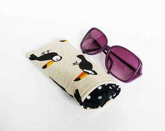 Glasses case,toucan fabric, beige cotton toucan design, cotton case