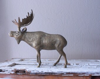 Vintage Large Brass Moose // Solid Brass