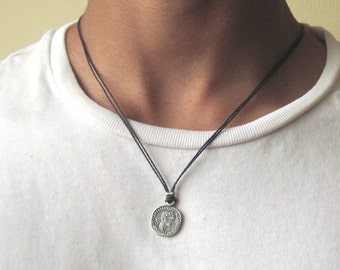Mens Coin Necklace , Silver Coin Necklace , Coin Pendant , Mens Necklace , Coin Jewellery , Man Gift , Greek Coin Necklace , Boyfriend Gift