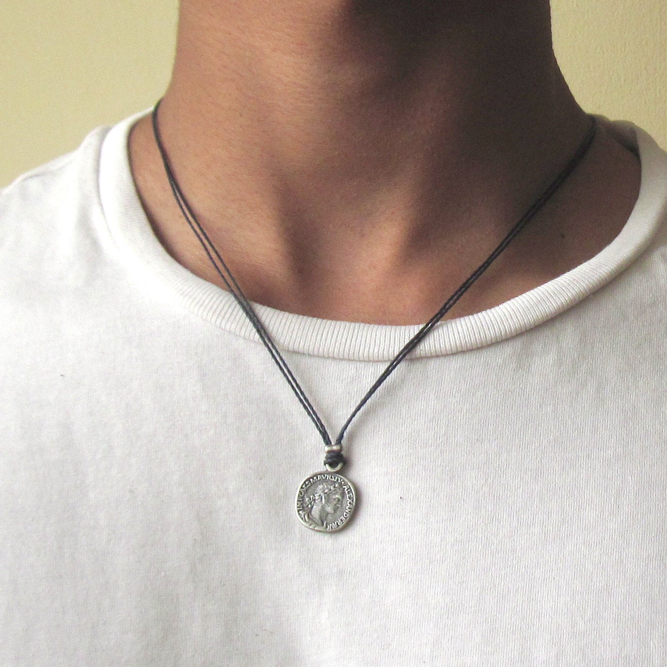 Mens Coin Necklace Silver Coin Necklace Coin Pendant 2091