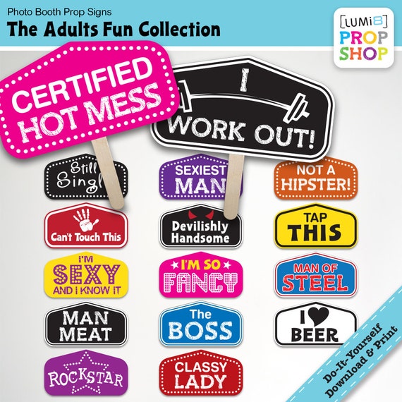 Adults Fun Photo Booth Prop Signs DIY DOWNLOAD and
