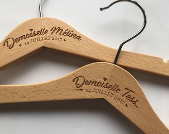 Kids personalized wooden baby hanger / baptism - woodcut