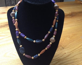 Vintage Colored Plastic, Stone Like Beaded Necklace, Length 36''