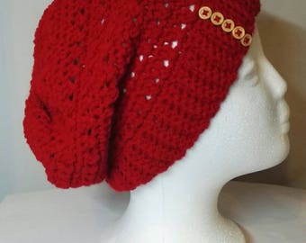 Ladies slouchy beanie - red beanie - red hat - slouch hat - slouch beanie