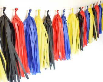 Superhero Party Garland Superhero Decorations Superhero Birthday Tissue Tassel Garland Kit in Red Blue Yellow Black Easy Party Decor: MAX