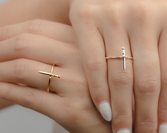 Tiny Dagger Ring, Sterling Silver, Gold Vermeil, Statement Ring, Midi Ring, Modern Lunaijewelry, Handmade, Unisex, Engagement Gift, RNG020