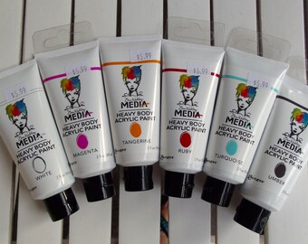 Dina Wakley Media Heavy Body Acrylic Paint, by Ranger, 2 fl. oz. tube, for acrylic on paper, wood, canvas, art journal, white, turquoise etc