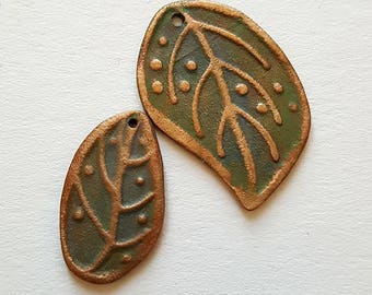 Leaf Charms - Bronze Metal Clay Charms / Pendants