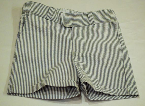 Gray and white or Navy and white stripe boys seersucker shorts