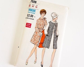 Shop SALE HTF Vintage 1960s Womens Size 38 Mod One Piece Dress and Sleeveless Coat Vogue Sewing Pattern 7520 FACTORY Folds / b42 w34