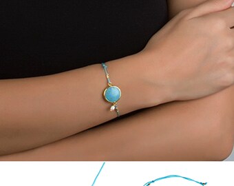 Turquoise Bracelet In Gold Coated Silver with a Small Pearl
