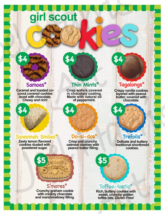 2018 LBB Girl Scout Cookie Price List GS Booth Menu 8.5 x 11