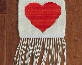 Handwoven tapestry heart fringe