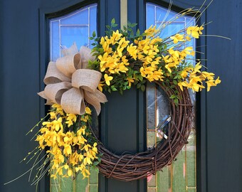 Forsythia Wreath ~ Spring Wreath ~ Summer Wreath ~ Front Door Wreath ~ Farmhouse Wreath ~ Forsythia Wreath for Front Dooor
