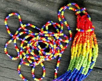 Tassel Necklace, Long Necklace, Long Beaded Necklace, Rainbow Tassel, Flapper Necklace, Beaded Tassel, Rainbow Necklace, Extra Long Necklace