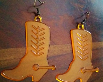 Orange Cowboy Boot Earrings