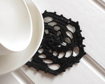 Black crochet doily Small lace doilies Geometric cotton centerpiece crochet coaster 130