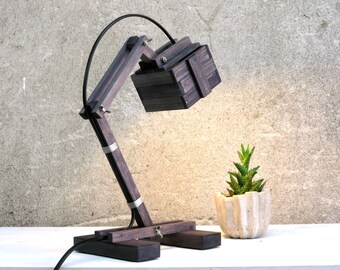Modern Desk Lamp, Reading Lamp, Housewarming Gift, Gray Lamp, Table Lamp, Industrial Lamp, Wooden Lighting, Boho Lamp, Gift For Her, Kran VI