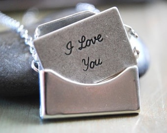 Silver Envelope Necklace Removable I Love You Letter