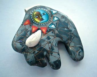 Buffalo Pendant, Marble Pendant, Native American, Polymer Clay, Primitive Necklace, Buffalo Fetish, Custom Jewelry, Wearable Art