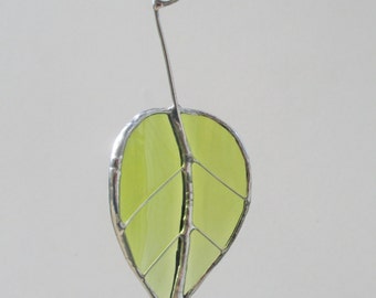 Green Birch Leaf - Upcycled Stained Glass Suncatcher
