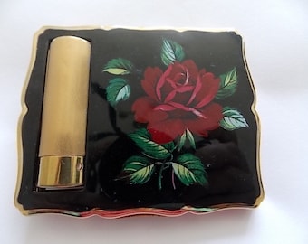 Stratton Black Enamel Red Compact Lipstick Holder - WOW